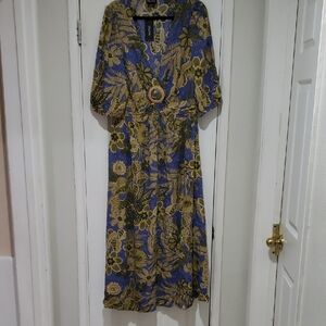City Chic Blue and Gold Floral Maxi Dress